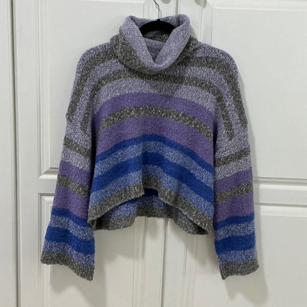 Sincerely Jules Striped Purple and Blue cropped Turtleneck Sweater